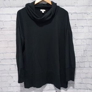 Garnet Hill M Pullover Sweater Top Relaxed Cowl Neck Lagenlook Black Minimalist